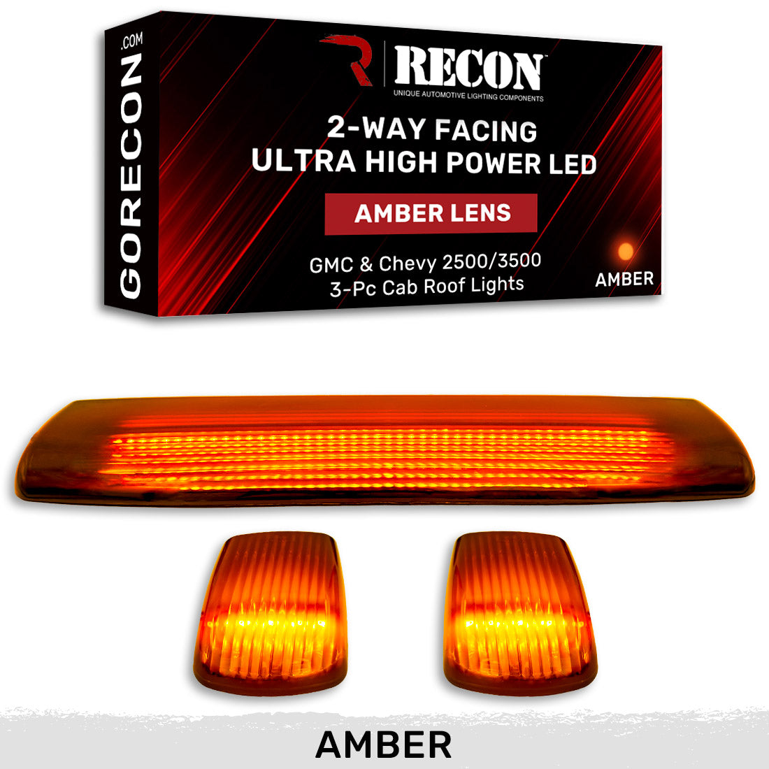 GMC & Chevy 15-19 (3rd GEN Body Style) Heavy-Duty (3-Piece Set) Amber Cab Roof Light Lens with 2-Way Forward & Rear Facing Amber ULTRA High-Power LEDs - (Plug-N-Play Installation Replaces OEM Installed Cab Roof Lights) - Image 2