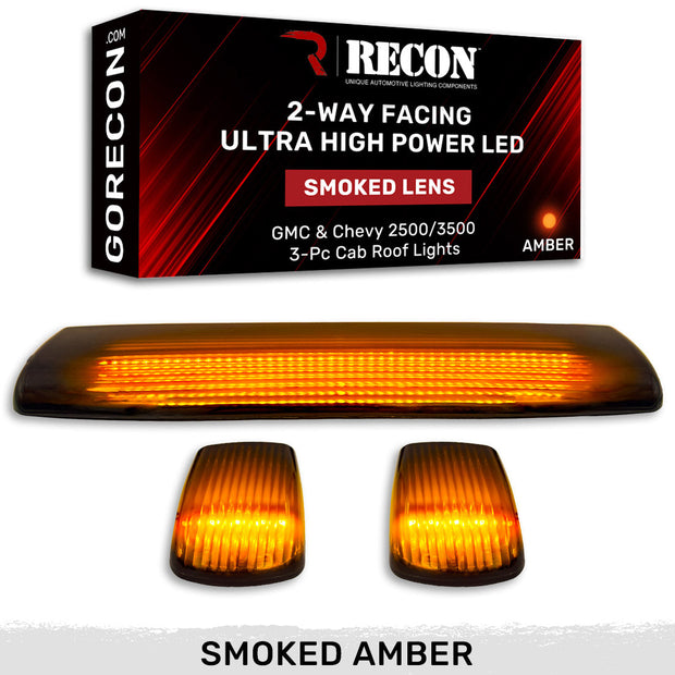 GMC & Chevy 15-19 (3rd GEN Body Style) Heavy-Duty (3-Piece Set) Smoked Cab Roof Light Lens with 2-Way Forward & Rear Facing Amber ULTRA High-Power LEDs - (Plug-N-Play Installation Replaces OEM Installed Cab Roof Lights) - Image 2