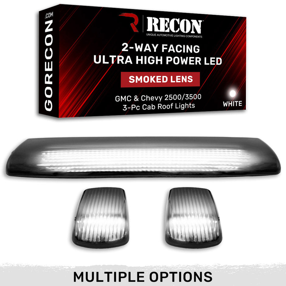 GMC & Chevy 15-19 (3rd GEN Body Style) Heavy-Duty (3-Piece Set) Smoked Cab Roof Light Lens with 2-Way Forward & Rear Facing White ULTRA High-Power LEDs - (Plug-N-Play Installation Replaces OEM Installed Cab Roof Lights)