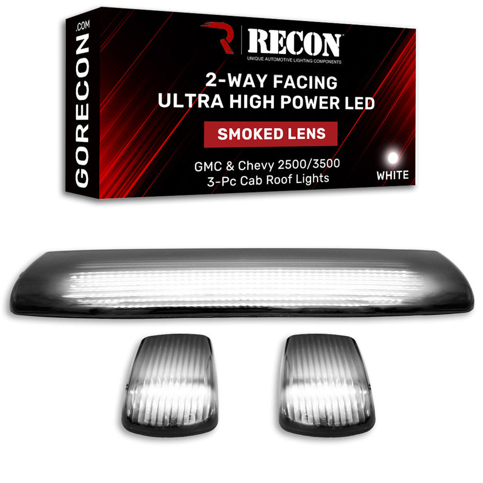 GMC & Chevy 15-19 (3rd GEN Body Style) Heavy-Duty (3-Piece Set) Smoked Cab Roof Light Lens with 2-Way Forward & Rear Facing White ULTRA High-Power LEDs - (Plug-N-Play Installation Replaces OEM Installed Cab Roof Lights) - Image 3