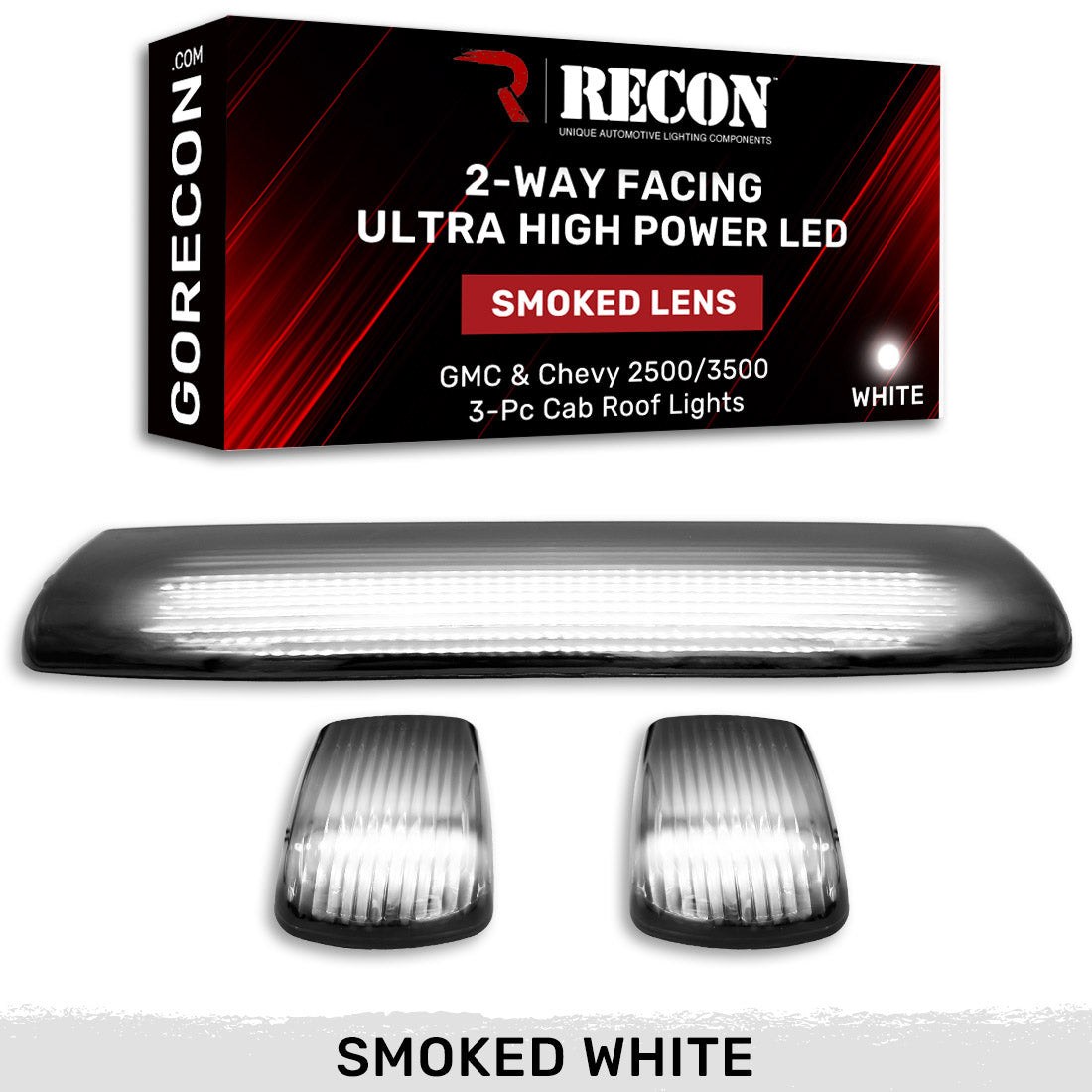 GMC & Chevy 15-19 (3rd GEN Body Style) Heavy-Duty (3-Piece Set) Smoked Cab Roof Light Lens with 2-Way Forward & Rear Facing White ULTRA High-Power LEDs - (Plug-N-Play Installation Replaces OEM Installed Cab Roof Lights) - Image 4