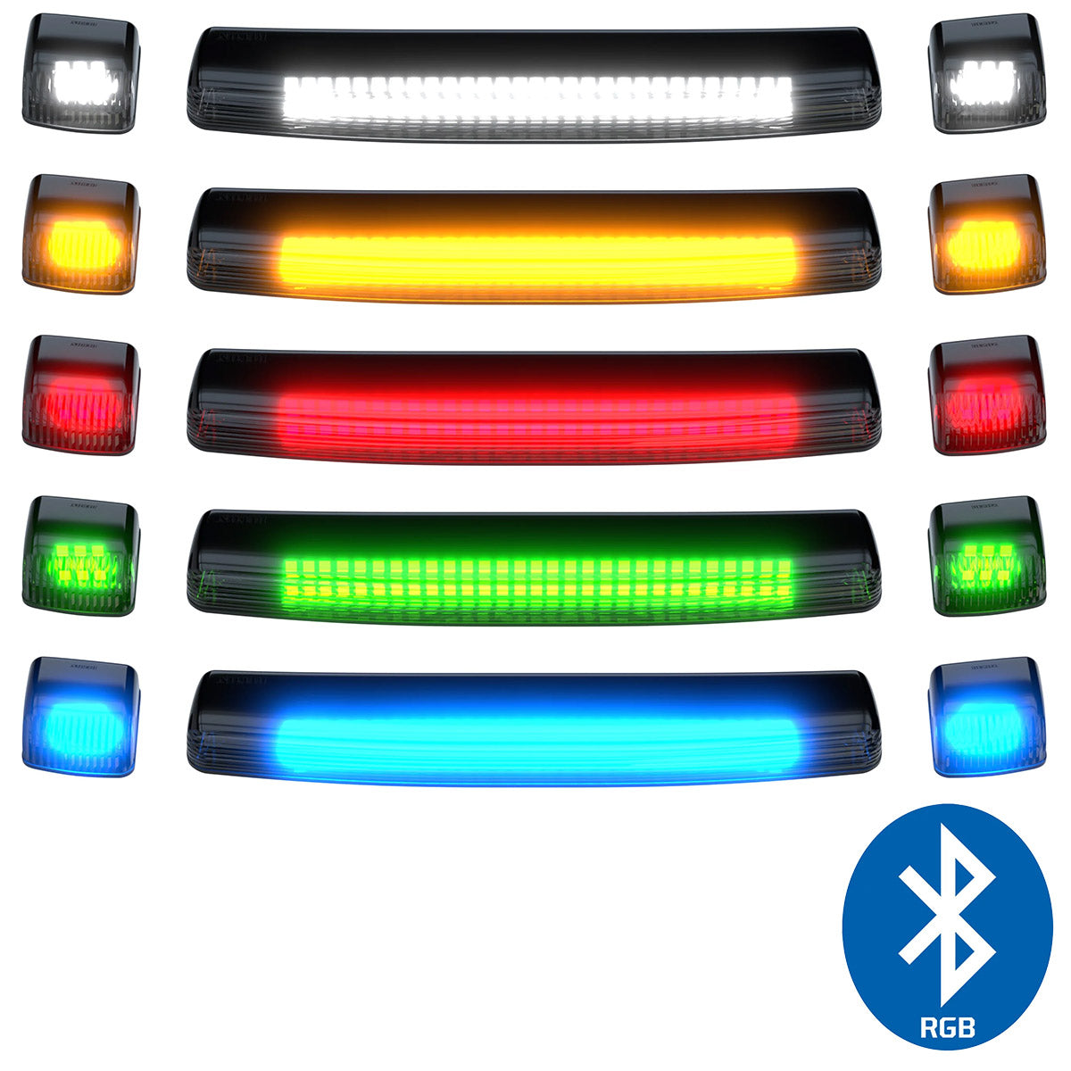 GMC & Chevy 15-19 (3rd GEN Body Style) Heavy-Duty (3-Piece Set) Smoked Cab Roof Light Lens with RGB (Multi-Colored) High-Power LED's - Complete Kit With Wiring & Hardware - ATTN: Cab Lights are User Controlled by Bluetooth Using App Thru Mobile Phone / Tablet - MULTI-COLORED - Image 2