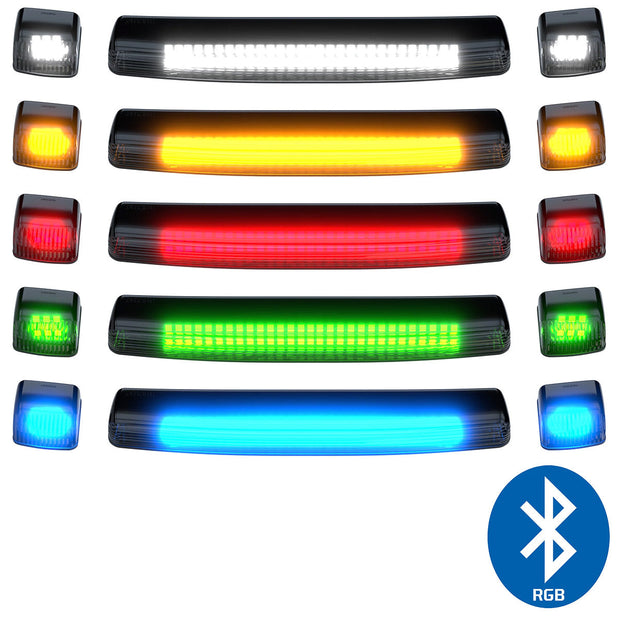 GMC & Chevy 15-19 (3rd GEN Body Style) Heavy-Duty (3-Piece Set) Smoked Cab Roof Light Lens with RGB (Multi-Colored) High-Power LED's - Complete Kit With Wiring & Hardware - ATTN: Cab Lights are User Controlled by Bluetooth Using App Thru Mobile Phone / Tablet - MULTI-COLORED - Image 2
