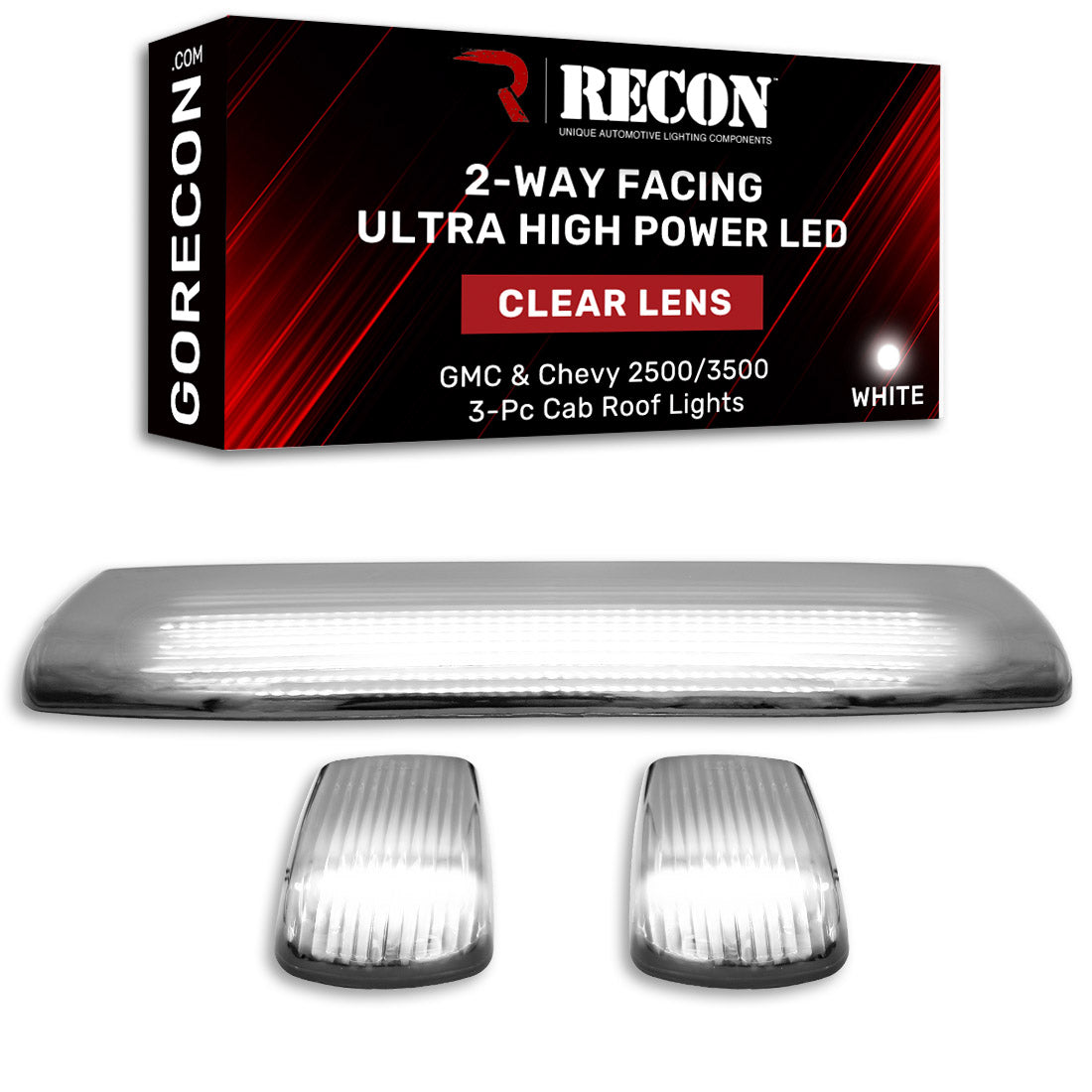 GMC & Chevy 15-19 (3rd GEN Body Style) Heavy-Duty (3-Piece Set) Clear Cab Roof Light Lens with 2-Way Forward & Rear Facing White ULTRA High-Power LEDs - (Plug-N-Play Installation Replaces OEM Installed Cab Roof Lights)