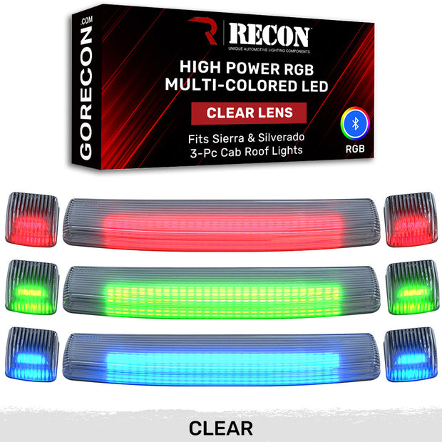 GMC & Chevy 15-19 (3rd GEN Body Style) Heavy-Duty (3-Piece Set) Clear Cab Roof Light Lens with RGB (Multi-Colored) High-Power LED's - Complete Kit With Wiring & Hardware - ATTN: Cab Lights are User Controlled by Bluetooth Using App Thru Mobile Phone / Tablet - MULTI-COLORED - Image 2
