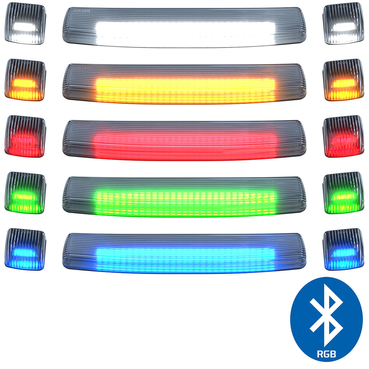 GMC & Chevy 15-19 (3rd GEN Body Style) Heavy-Duty (3-Piece Set) Clear Cab Roof Light Lens with RGB (Multi-Colored) High-Power LED's - Complete Kit With Wiring & Hardware - ATTN: Cab Lights are User Controlled by Bluetooth Using App Thru Mobile Phone / Tablet - MULTI-COLORED - Image 3