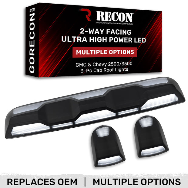 GMC & Chevy 20-23 (4th GEN Body Style) Heavy-Duty (3-Piece Set) Smoked Cab Roof Light Lens with 2-Way Forward & Rear Facing White ULTRA High-Power LEDs - (Plug-N-Play Replacement for OEM Factory Installed Cab Roof Lights)