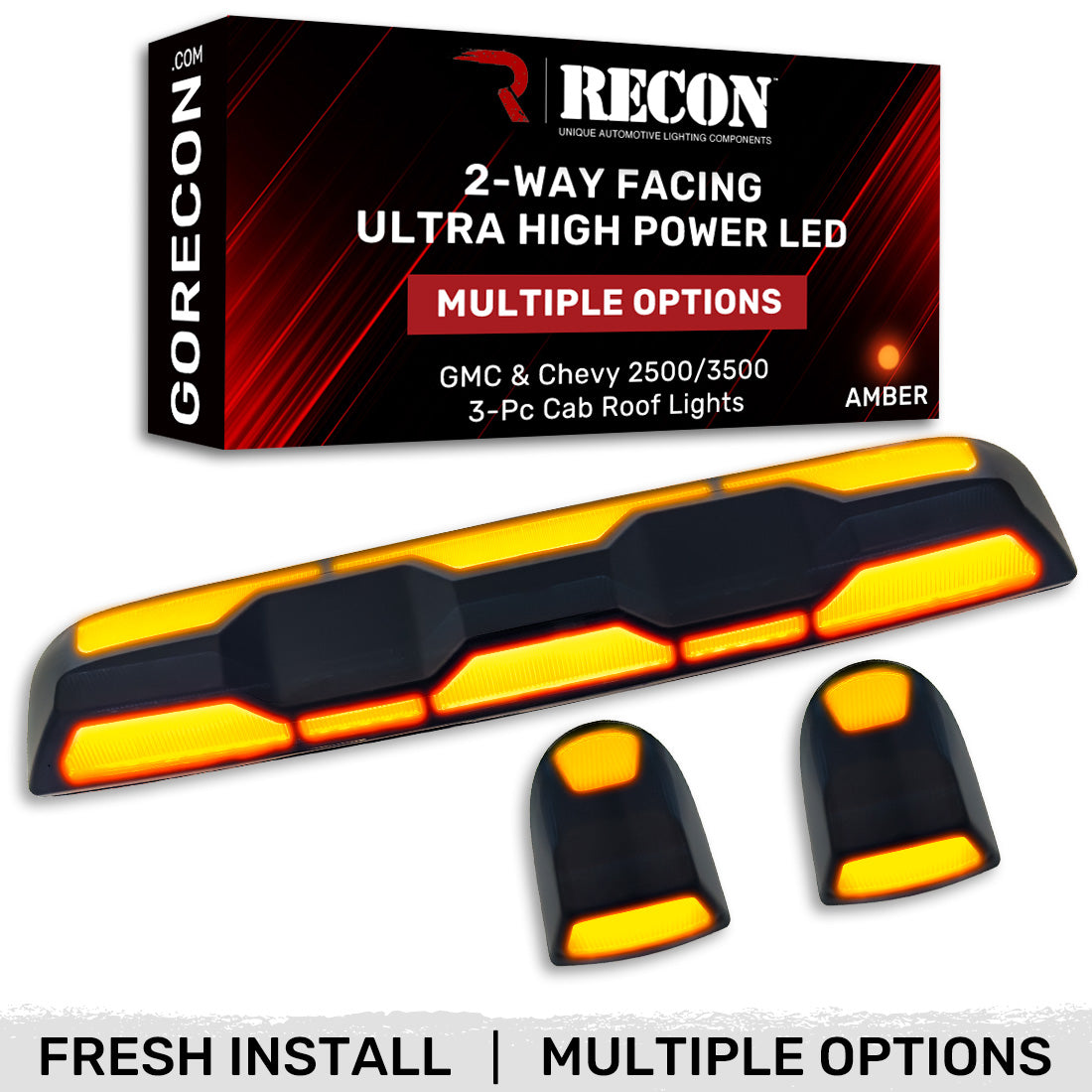 GMC & Chevy 20-23 (4th GEN Body Style) Heavy-Duty (3-Piece Set) Smoked Cab Roof Light Lens with 2-Way Forward & Rear Facing Amber ULTRA High-Power LEDs - (Includes Complete Wiring Kit For Installation On Truck That DID NOT Come With OEM Installed Cab Roof Lights) - Image 6