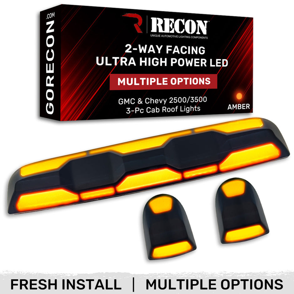 GMC & Chevy 20-23 (4th GEN Body Style) Heavy-Duty (3-Piece Set) Smoked Cab Roof Light Lens with 2-Way Forward & Rear Facing Amber ULTRA High-Power LEDs - (Includes Complete Wiring Kit For Installation On Truck That DID NOT Come With OEM Installed Cab Roof Lights) - Image 6