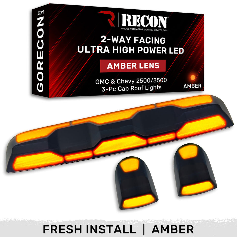 GMC & Chevy 20-23 (4th GEN Body Style) Heavy-Duty (3-Piece Set) Amber Cab Roof Light Lens with 2-Way Forward & Rear Facing Amber ULTRA High-Power LEDs - (Includes Complete Wiring Kit For Installation On Truck That DID NOT Come With OEM Installed Cab Roof Lights) - Image 3