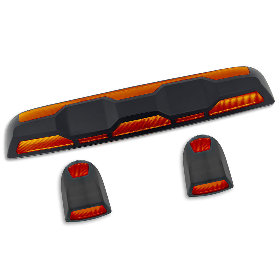 GMC & Chevy 20-23 (4th GEN Body Style) Heavy-Duty (3-Piece Set) Amber Cab Roof Light Lens with 2-Way Forward & Rear Facing Amber ULTRA High-Power LEDs - (Includes Complete Wiring Kit For Installation On Truck That DID NOT Come With OEM Installed Cab Roof Lights)