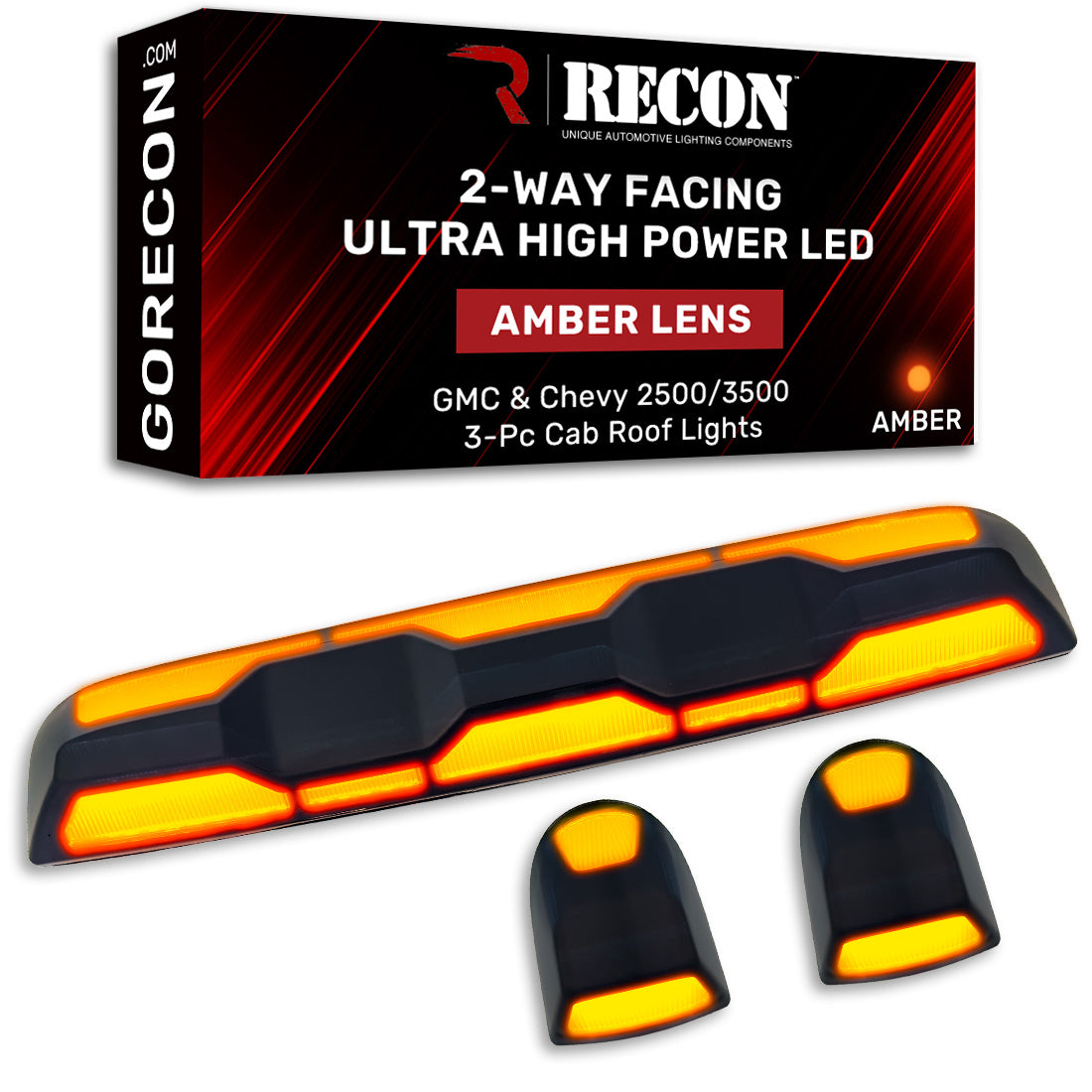 GMC & Chevy 20-23 (4th GEN Body Style) Heavy-Duty (3-Piece Set) Amber Cab Roof Light Lens with 2-Way Forward & Rear Facing Amber ULTRA High-Power LEDs - (Includes Complete Wiring Kit For Installation On Truck That DID NOT Come With OEM Installed Cab Roof Lights) - Image 4