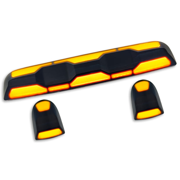 GMC & Chevy 20-23 (4th GEN Body Style) Heavy-Duty (3-Piece Set) Smoked Cab Roof Light Lens with 2-Way Forward & Rear Facing Amber ULTRA High-Power LEDs - (Includes Complete Wiring Kit For Installation On Truck That DID NOT Come With OEM Installed Cab Roof Lights)