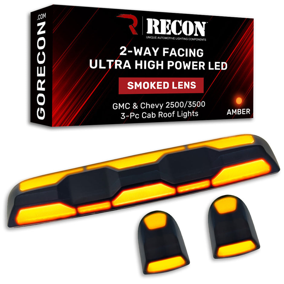 GMC & Chevy 20-23 (4th GEN Body Style) Heavy-Duty (3-Piece Set) Smoked Cab Roof Light Lens with 2-Way Forward & Rear Facing Amber ULTRA High-Power LEDs - (Includes Complete Wiring Kit For Installation On Truck That DID NOT Come With OEM Installed Cab Roof Lights) - Image 2