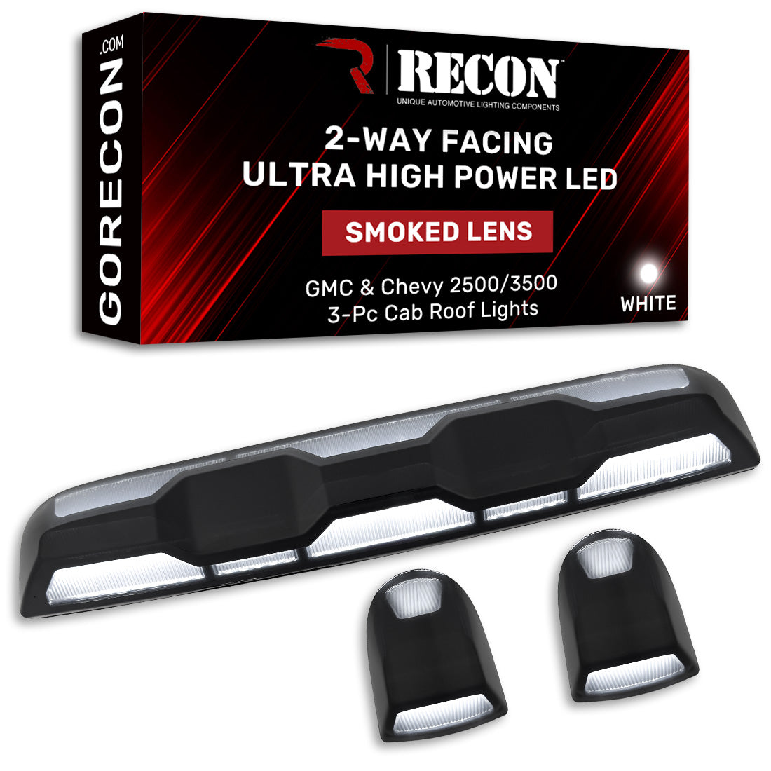 GMC & Chevy 20-23 (4th GEN Body Style) Heavy-Duty (3-Piece Set) Smoked Cab Roof Light Lens with 2-Way Forward & Rear Facing White ULTRA High-Power LEDs - (Includes Complete Wiring Kit For Installation On Truck That DID NOT Come With OEM Installed Cab Roof Lights) - Image 4