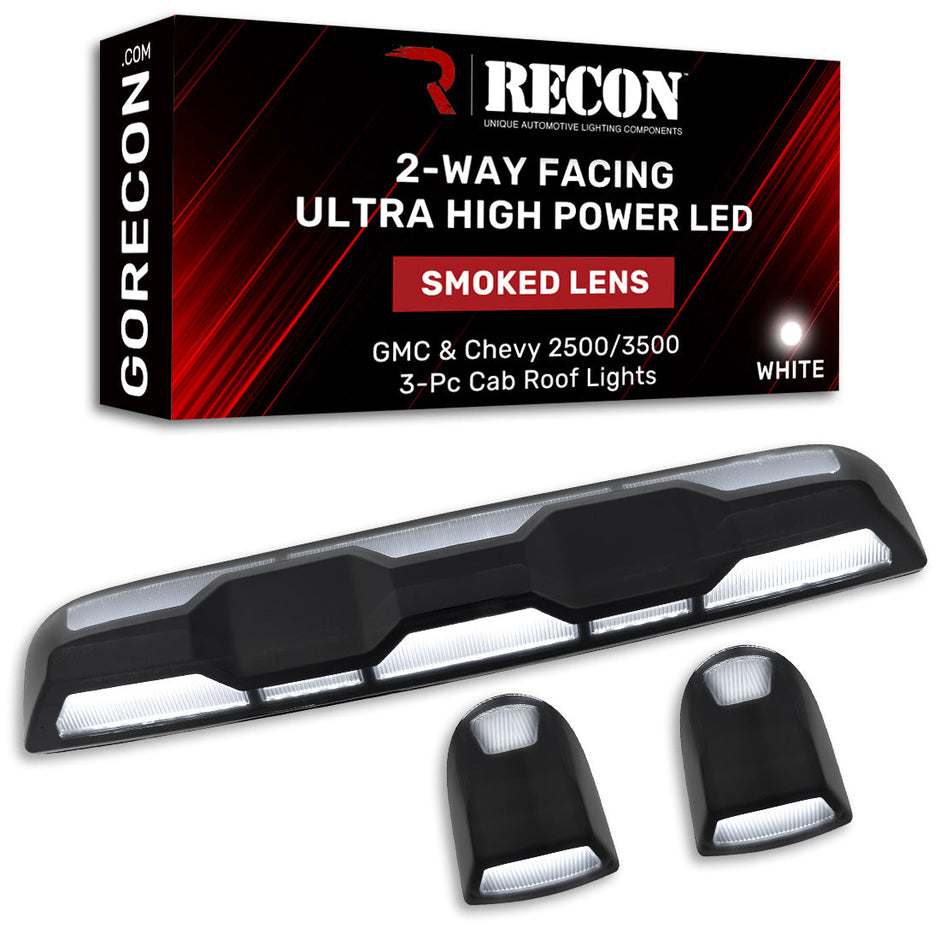 GMC & Chevy 20-23 (4th GEN Body Style) Heavy-Duty (3-Piece Set) Smoked Cab Roof Light Lens with 2-Way Forward & Rear Facing White ULTRA High-Power LEDs - (Includes Complete Wiring Kit For Installation On Truck That DID NOT Come With OEM Installed Cab Roof Lights) - Image 4