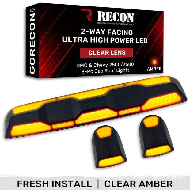 GMC & Chevy 20-23 (4th GEN Body Style) Heavy-Duty (3-Piece Set) Clear Cab Roof Light Lens with 2-Way Forward & Rear Facing Amber ULTRA High-Power LEDs - (Includes Complete Wiring Kit For Installation On Truck That DID NOT Come With OEM Installed Cab Roof Lights) - Image 2