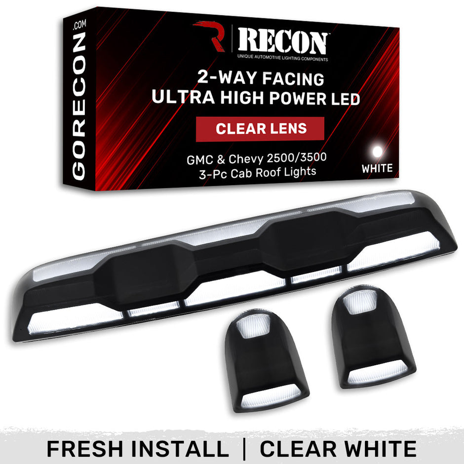 GMC & Chevy 20-23 (4th GEN Body Style) Heavy-Duty (3-Piece Set) Clear Cab Roof Light Lens with 2-Way Forward & Rear Facing White ULTRA High-Power LEDs - (Includes Complete Wiring Kit For Installation On Truck That DID NOT Come With OEM Installed Cab Roof Lights) - Image 3