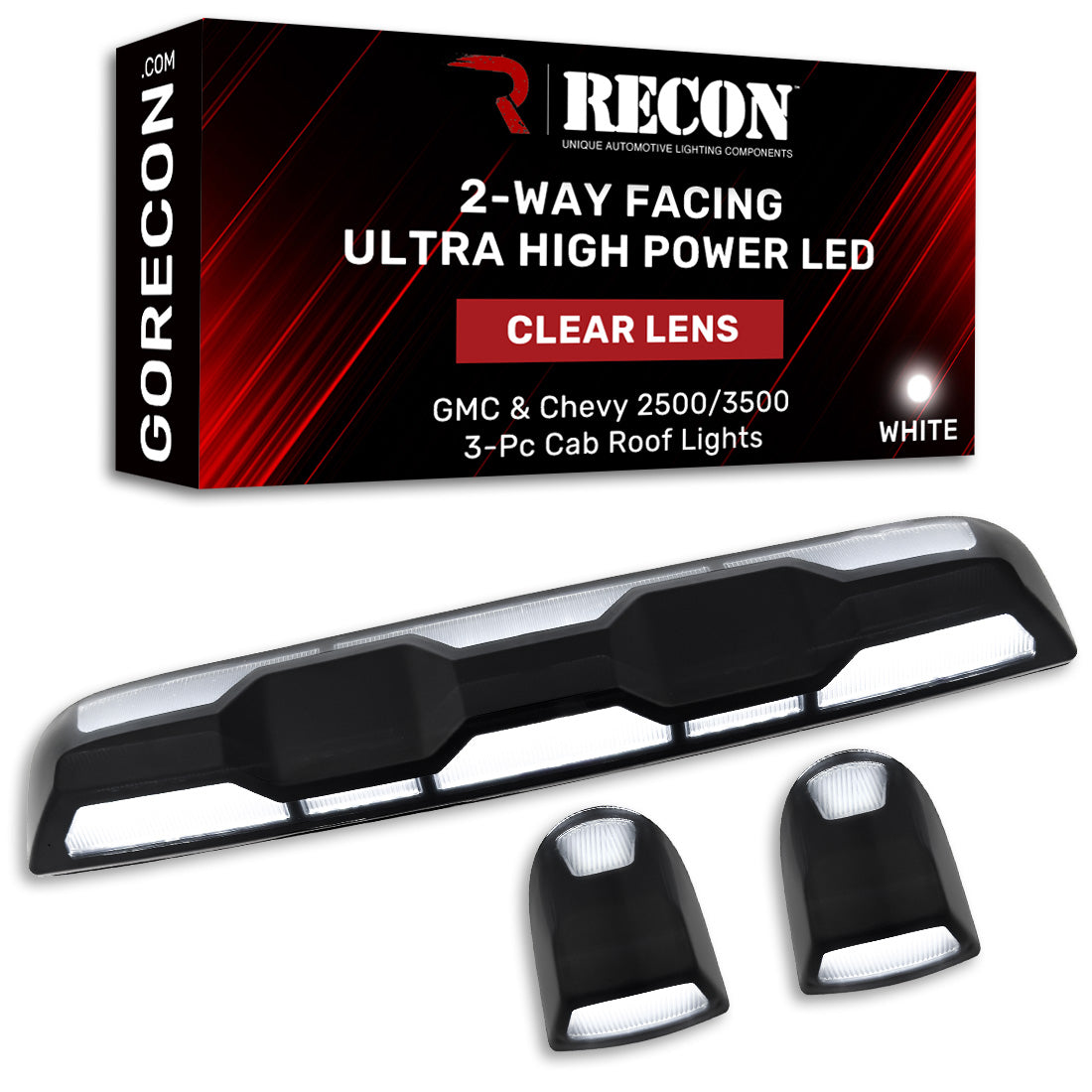 GMC & Chevy 20-23 (4th GEN Body Style) Heavy-Duty (3-Piece Set) Clear Cab Roof Light Lens with 2-Way Forward & Rear Facing White ULTRA High-Power LEDs - (Includes Complete Wiring Kit For Installation On Truck That DID NOT Come With OEM Installed Cab Roof Lights) - Image 2