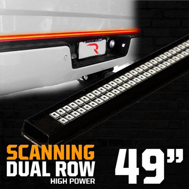 49" Tailgate Bar w/ Ultra High-Power Dual Row AMBER "Scanning" LED Turn Signals & Ultra High-Power Dual Row Red LED Brake/Running Lights & Ultra High-Power Dual Row White LED Reverse Lights (49" bar fits most flare side and smaller trucks and SUV's)