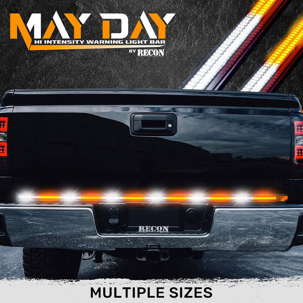 60" MayDay Tailgate Bar w/ Ultra High-Power Dual Row AMBER & WHITE User Selectable Scanning & Strobing Emergency Flashers (Attn: This bar has NO running light or brake light functionality) (60" bar fits most full-sized trucks and SUV's)