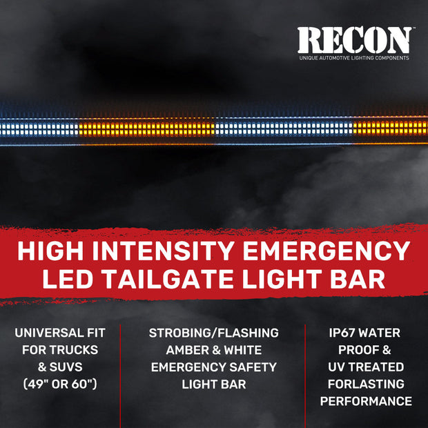 60" MayDay Tailgate Bar w/ Ultra High-Power Dual Row AMBER & WHITE User Selectable Scanning & Strobing Emergency Flashers (Attn: This bar has NO running light or brake light functionality) (60" bar fits most full-sized trucks and SUV's) - Image 2