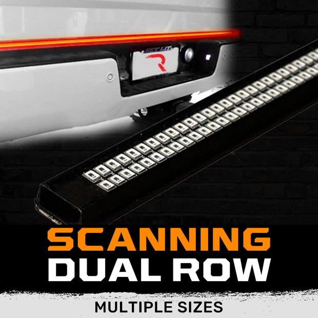 60" Tailgate Bar w/ Ultra High-Power Dual Row AMBER "Scanning" LED Turn Signals & Ultra High-Power Dual Row Red LED Brake/Running Lights & Ultra High-Power Dual Row White LED Reverse Lights (60" bar fits most full-sized trucks and SUV's)