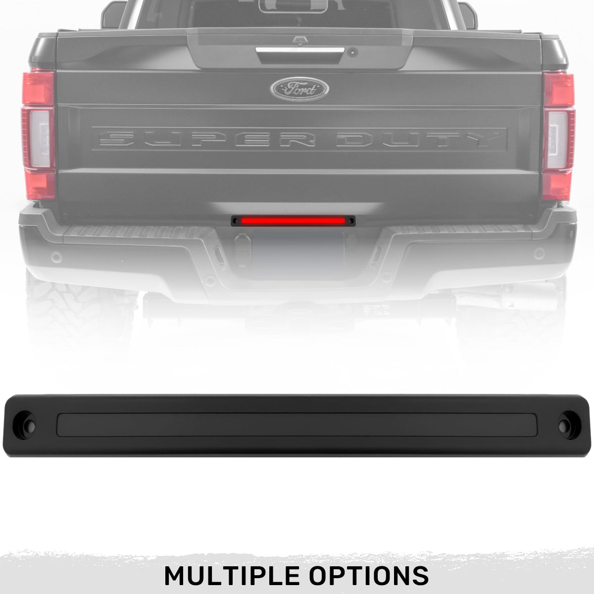 Ford Superduty 17-23 Mini LED Tailgate Light Bar w/ Smooth OLED Red Running Lights - Plug-N-Play for all 17-23 Ford Superduty Dually Trucks - Smoked