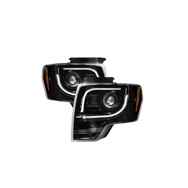 Ford F150 & RAPTOR 09-14 PROJECTOR HEADLIGHTS w/ Ultra High Power Smooth OLED HALOS & DRL (Attn: Does NOT fit 13-14 Lariat, King Ranch, FX2, FX4, or RAPTOR with OEM Projectors & HIDs) - Smoked / Black