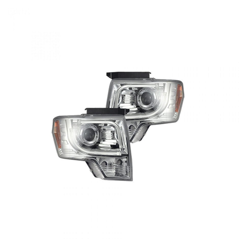 Ford F150 & RAPTOR 09-14 PROJECTOR HEADLIGHTS w/ Ultra High Power Smooth OLED HALOS & DRL (Attn: Does NOT fit 13-14 Lariat, King Ranch, FX2, FX4, or RAPTOR with OEM Projectors & HIDs) - Clear / Chrome