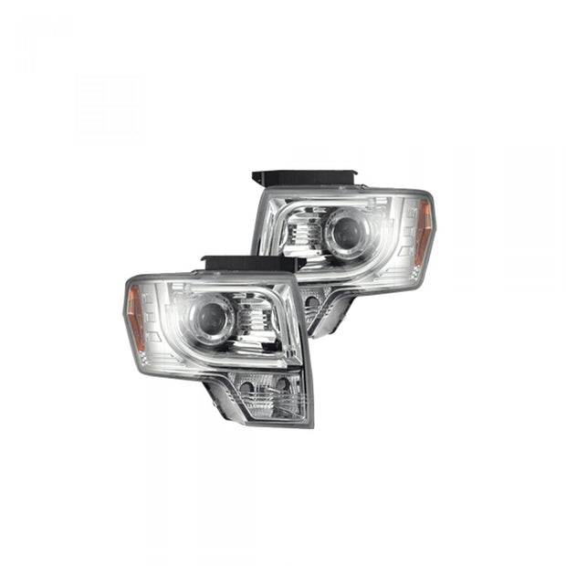 Ford F150 & RAPTOR 09-14 PROJECTOR HEADLIGHTS w/ Ultra High Power Smooth OLED HALOS & DRL (Attn: Does NOT fit 13-14 Lariat, King Ranch, FX2, FX4, or RAPTOR with OEM Projectors & HIDs) - Clear / Chrome