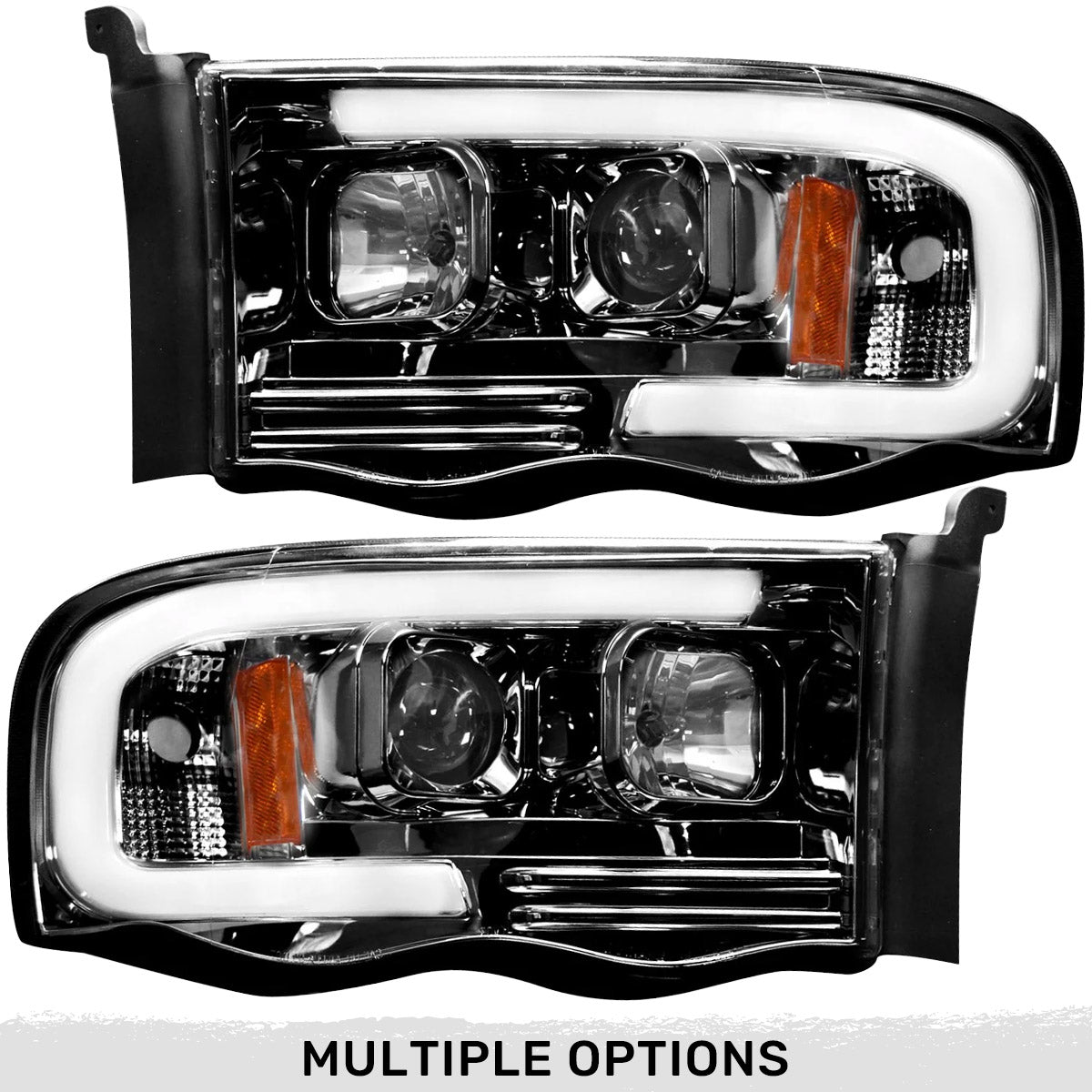 Dodge RAM 02-05 1500/2500/3500 2nd GEN Body Style PROJECTOR HEADLIGHTS w/ Ultra High Power Smooth OLED HALOS & DRL - Smoked / Black