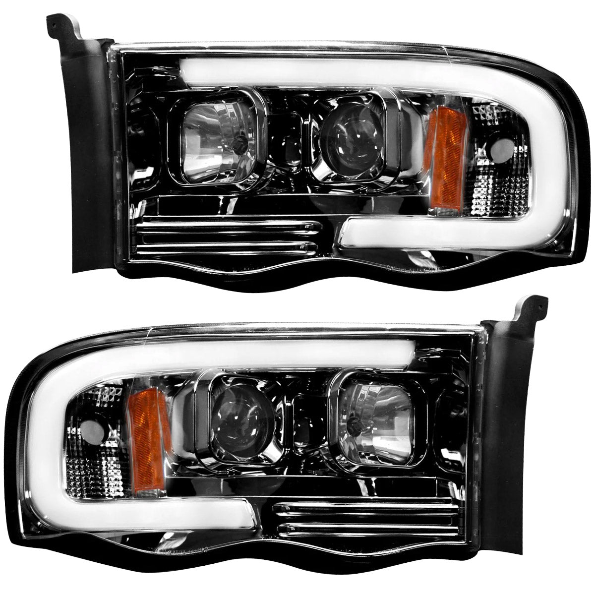Dodge RAM 02-05 1500/2500/3500 2nd GEN Body Style PROJECTOR HEADLIGHTS w/ Ultra High Power Smooth OLED HALOS & DRL - Smoked / Black - Image 4