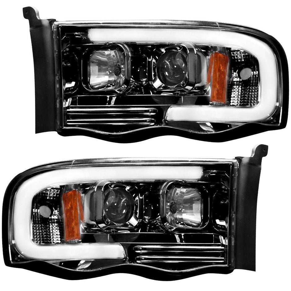 Dodge RAM 02-05 1500/2500/3500 2nd GEN Body Style PROJECTOR HEADLIGHTS w/ Ultra High Power Smooth OLED HALOS & DRL - Smoked / Black - Image 4