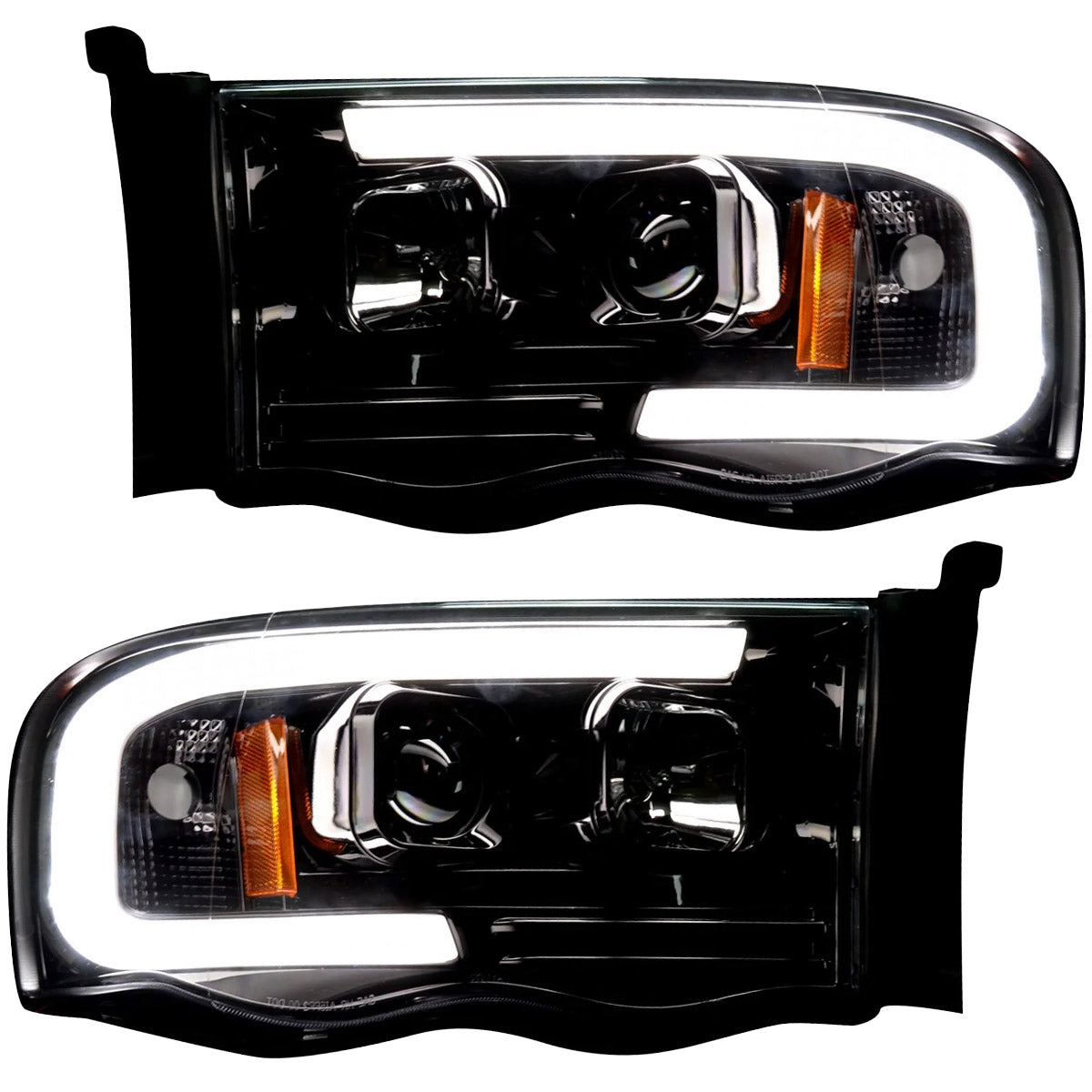 Dodge RAM 02-05 1500/2500/3500 2nd GEN Body Style PROJECTOR HEADLIGHTS w/ Ultra High Power Smooth OLED HALOS & DRL - Smoked / Black - Image 3