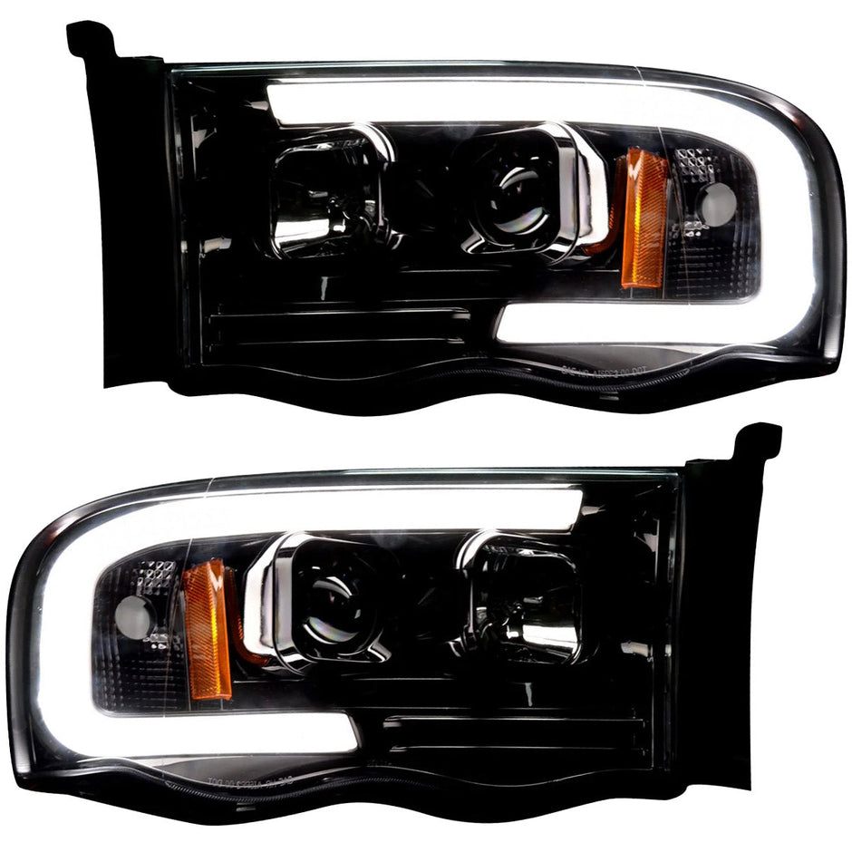 Dodge RAM 02-05 1500/2500/3500 2nd GEN Body Style PROJECTOR HEADLIGHTS w/ Ultra High Power Smooth OLED HALOS & DRL - Smoked / Black - Image 3