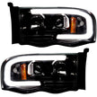 Dodge RAM 02-05 1500/2500/3500 2nd GEN Body Style PROJECTOR HEADLIGHTS w/ Ultra High Power Smooth OLED HALOS & DRL - Smoked / Black - Image 3
