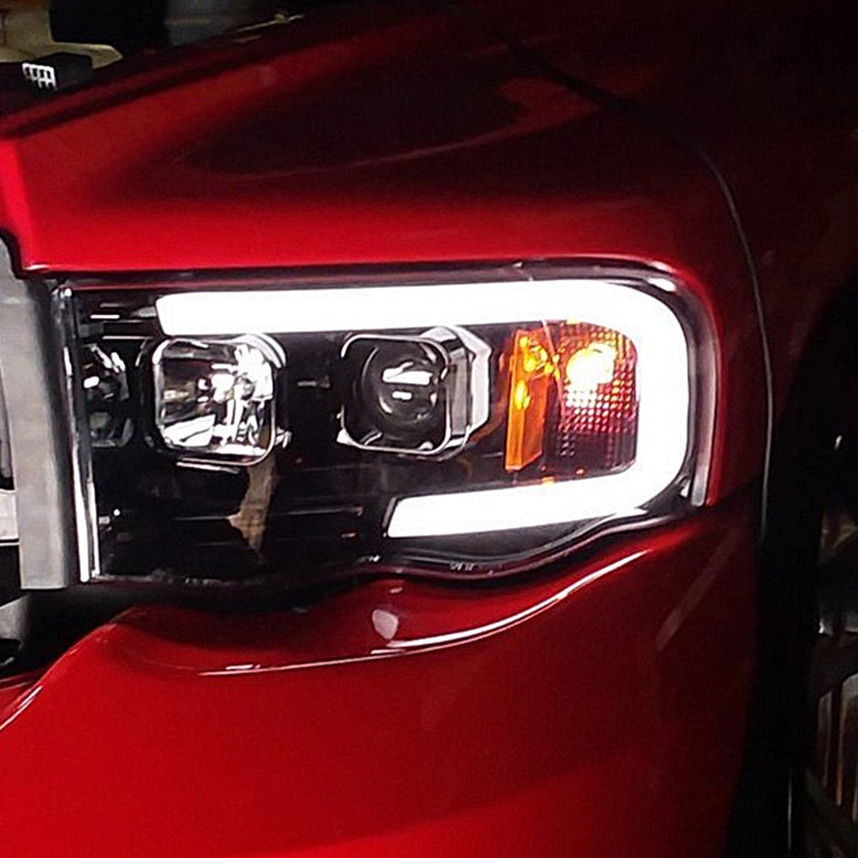 Dodge RAM 02-05 1500/2500/3500 2nd GEN Body Style PROJECTOR HEADLIGHTS w/ Ultra High Power Smooth OLED HALOS & DRL - Smoked / Black - Image 2