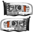 Dodge RAM 02-05 1500/2500/3500 2nd GEN Body Style PROJECTOR HEADLIGHTS w/ Ultra High Power Smooth OLED HALOS & DRL - Clear / Chrome