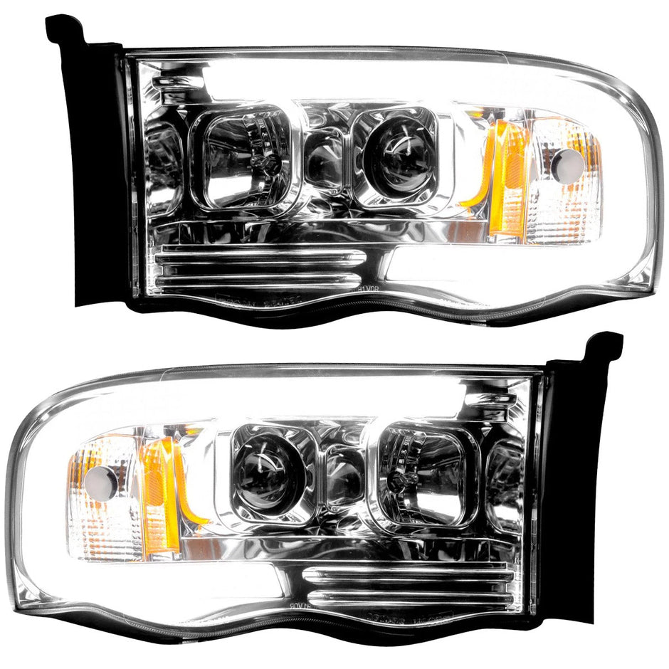 Dodge RAM 02-05 1500/2500/3500 2nd GEN Body Style PROJECTOR HEADLIGHTS w/ Ultra High Power Smooth OLED HALOS & DRL - Clear / Chrome - Image 2
