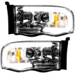 Dodge RAM 02-05 1500/2500/3500 2nd GEN Body Style PROJECTOR HEADLIGHTS w/ Ultra High Power Smooth OLED HALOS & DRL - Clear / Chrome - Image 2