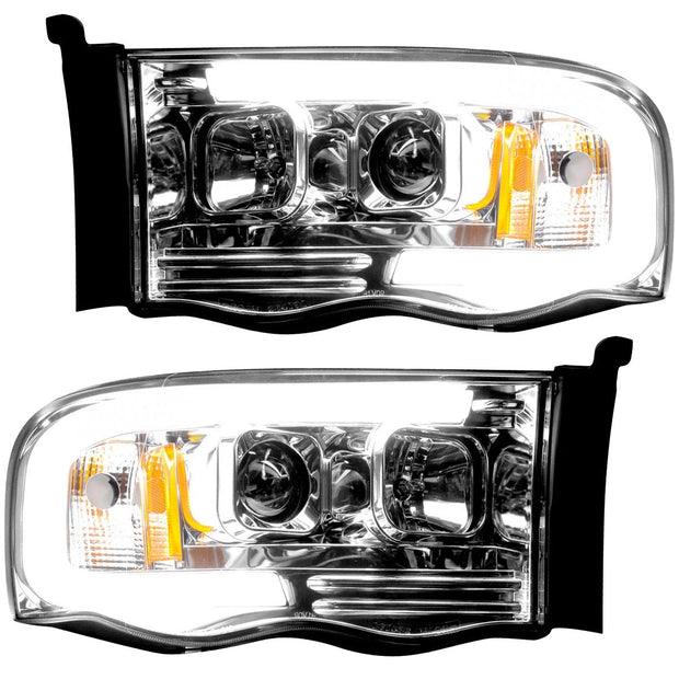 Dodge RAM 02-05 1500/2500/3500 2nd GEN Body Style PROJECTOR HEADLIGHTS w/ Ultra High Power Smooth OLED HALOS & DRL - Clear / Chrome - Image 2