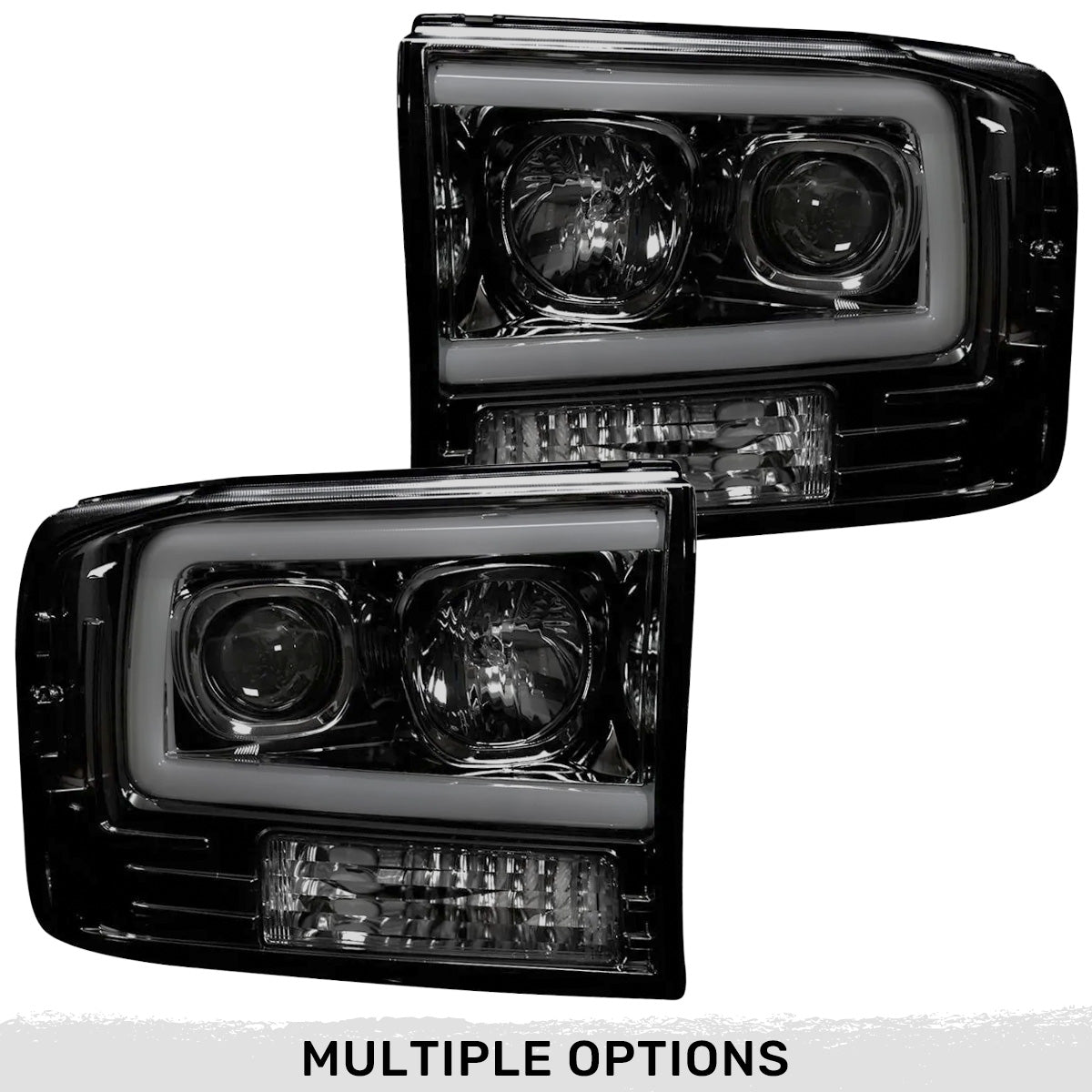 Ford Superduty 99-04 F250/F350/F450/F550 PROJECTOR HEADLIGHTS w/ Ultra High Power Smooth OLED HALOS & DRL - Smoked / Black