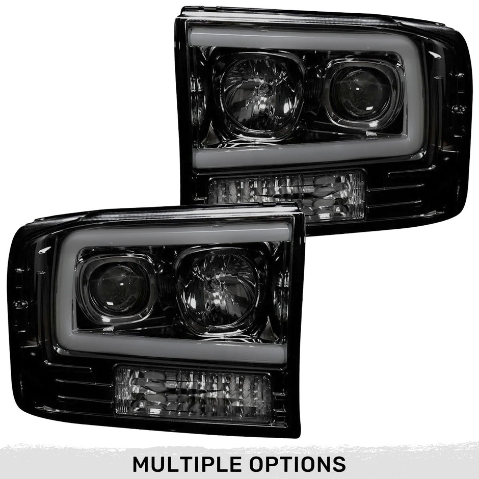 Ford Superduty 99-04 F250/F350/F450/F550 PROJECTOR HEADLIGHTS w/ Ultra High Power Smooth OLED HALOS & DRL - Smoked / Black
