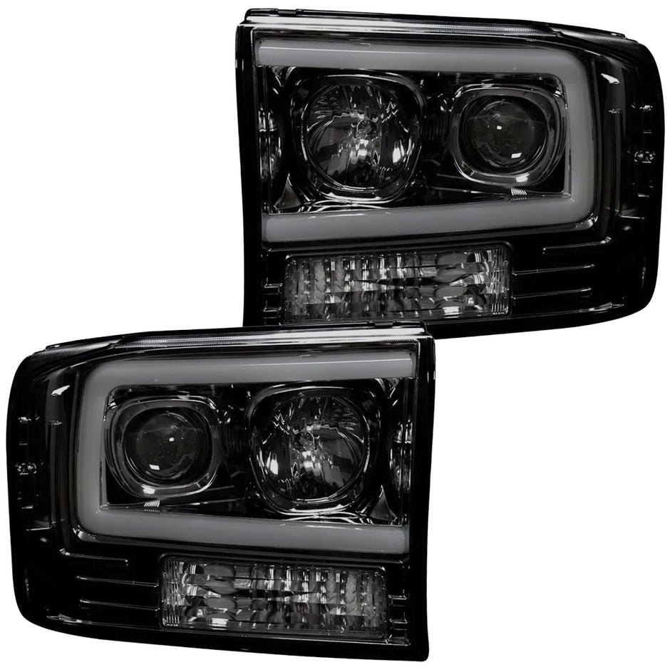Ford Superduty 99-04 F250/F350/F450/F550 PROJECTOR HEADLIGHTS w/ Ultra High Power Smooth OLED HALOS & DRL - Smoked / Black - Image 2