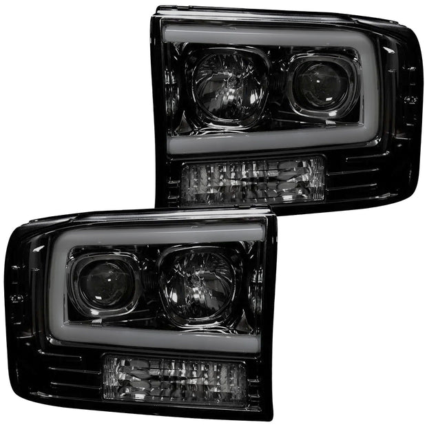 Ford Superduty 99-04 F250/F350/F450/F550 PROJECTOR HEADLIGHTS w/ Ultra High Power Smooth OLED HALOS & DRL - Smoked / Black - Image 2