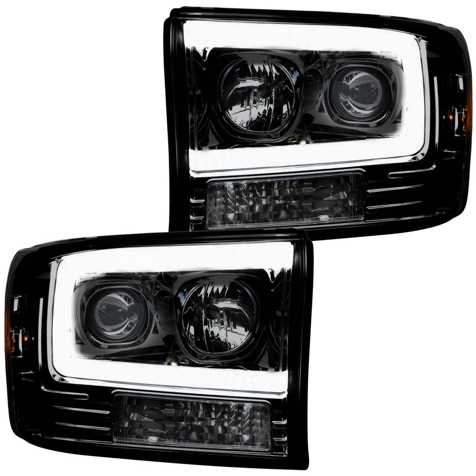 Ford Superduty 99-04 F250/F350/F450/F550 PROJECTOR HEADLIGHTS w/ Ultra High Power Smooth OLED HALOS & DRL - Smoked / Black - Image 3