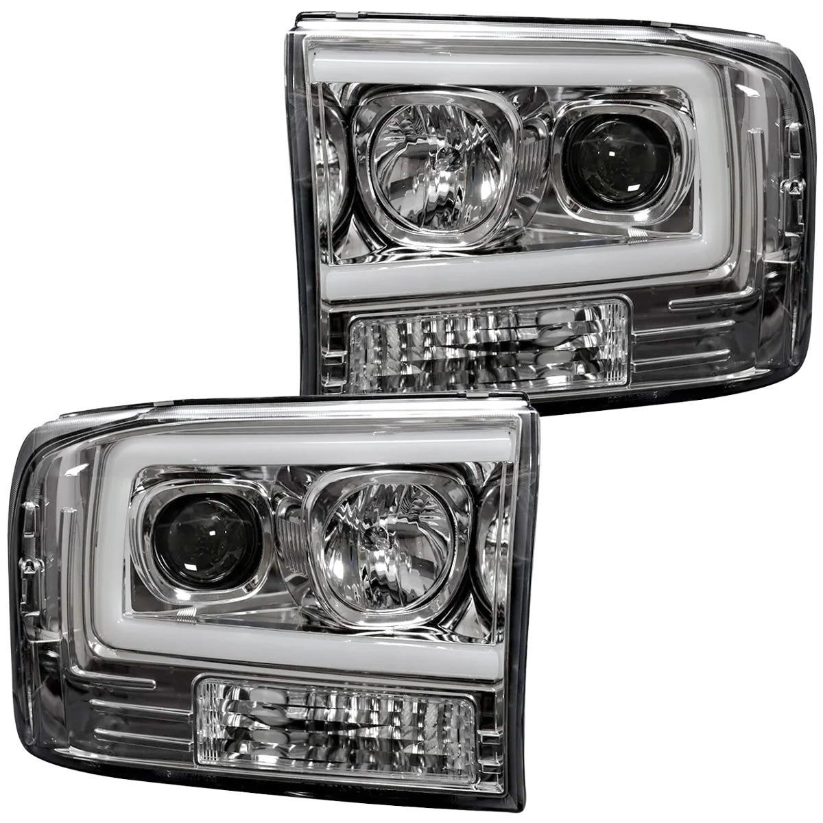 Ford Superduty 99-04 F250/F350/F450/F550 PROJECTOR HEADLIGHTS w/ Ultra High Power Smooth OLED HALOS & DRL - Clear / Chrome - Image 4