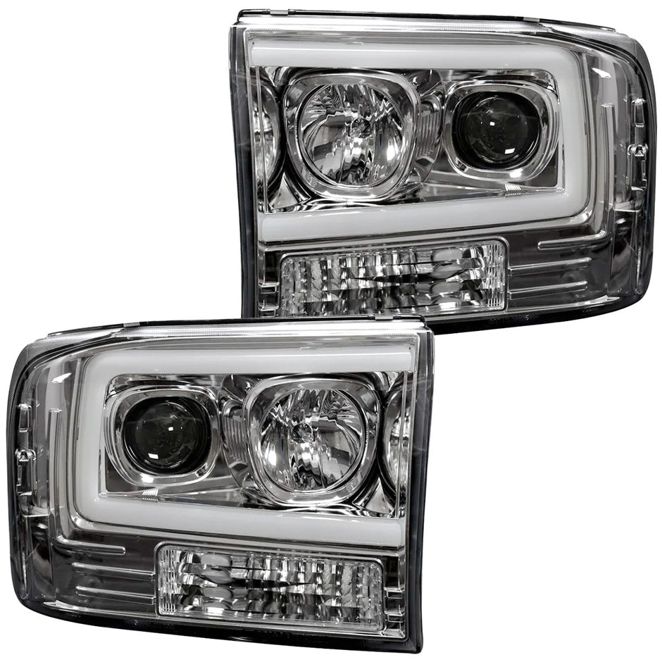 Ford Superduty 99-04 F250/F350/F450/F550 PROJECTOR HEADLIGHTS w/ Ultra High Power Smooth OLED HALOS & DRL - Clear / Chrome - Image 4