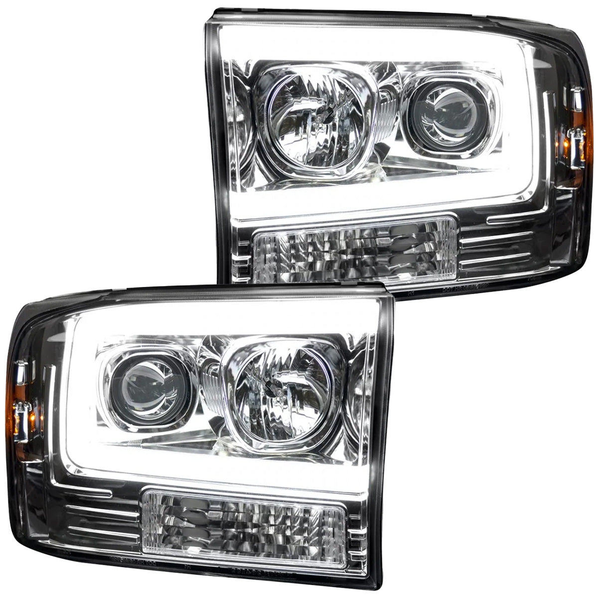 Ford Superduty 99-04 F250/F350/F450/F550 PROJECTOR HEADLIGHTS w/ Ultra High Power Smooth OLED HALOS & DRL - Clear / Chrome - Image 3